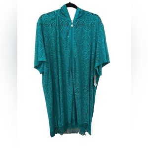 Catherine’s Plus Size Bungalow Hooded Mesh Swim Cover Up Teal Seashell Size 4X